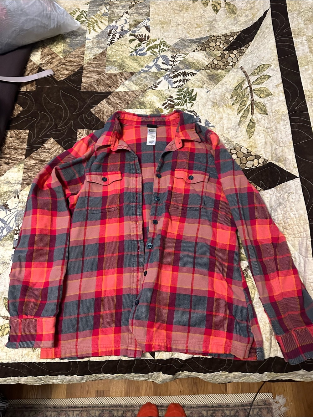 Patagonia Pink, Red and Gray Plaid Button-Down Shirt